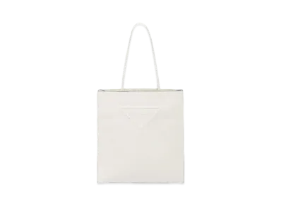 PRADA Leather Embossed Logo Tote Bag "White"
