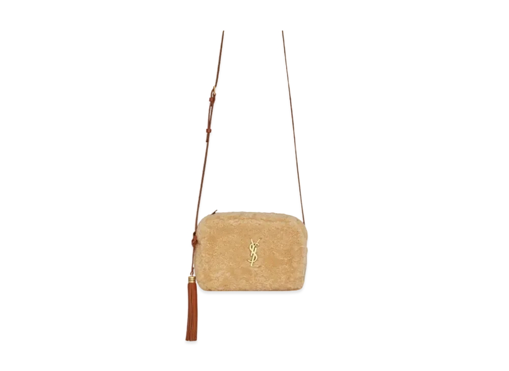 Saint Laurent Lou Camera Bag In Merino Shearling "Natural Beige/Brick"