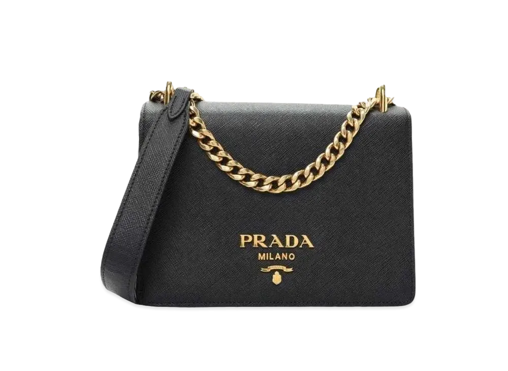 PRADA Saffiano Leather Chain Shoulder Bag "Black"