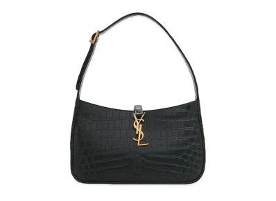 Saint Laurent Le 5 A 7 Hobo Bag In Crocodile-Embossed Shiny Leather "Black"
