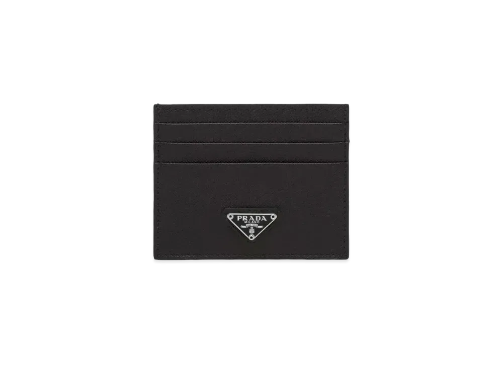 PRADA Saffiano Leather Triangle Logo Card Holder "Black"