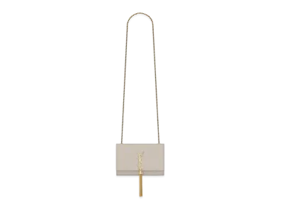 Saint Laurent Kate Small Chain Bag With Tassel In Grain De Poudre Embossed Leather "Vintage White"