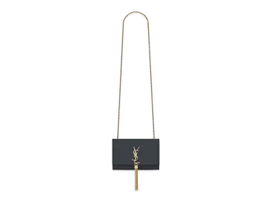 Saint Laurent Kate Small Chain Bag With Tassel In Grain De Poudre Embossed Leather "Black"