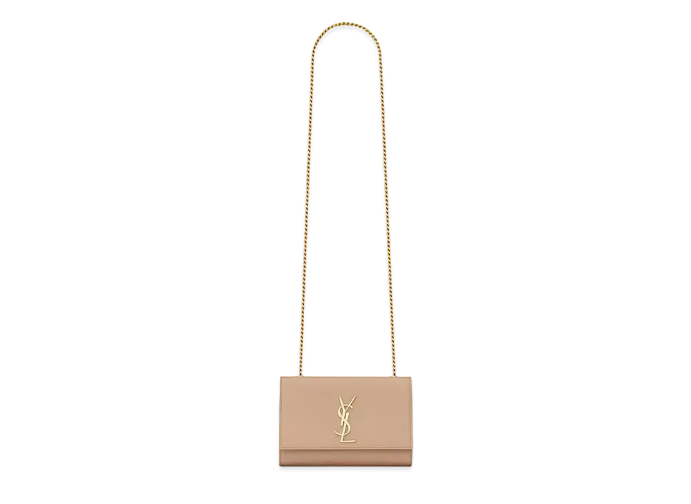 Saint Laurent Kate Small Chain Bag In Grain De Poudre Embossed Leather "Dark Beige"