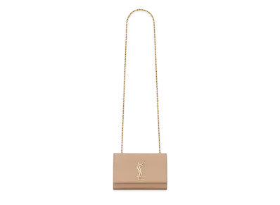 Saint Laurent Kate Small Chain Bag In Grain De Poudre Embossed Leather "Dark Beige"