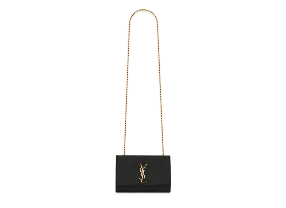 Saint Laurent Kate Small Chain Bag In Grain De Poudre Embossed Leather "Black"