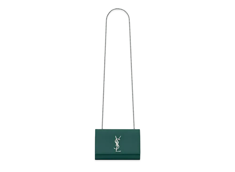 Saint Laurent Kate Small Chain Bag In Grain De Poudre Embossed Leather "Teal Green"