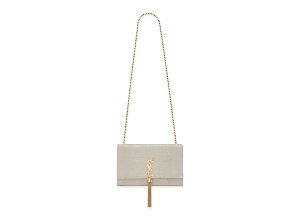 Saint Laurent Kate Medium With Tassel In Crocodile-Embossed Shiny Leather "Vintage White"