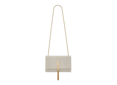 Saint Laurent Kate Medium With Tassel In Crocodile-Embossed Shiny Leather "Vintage White"