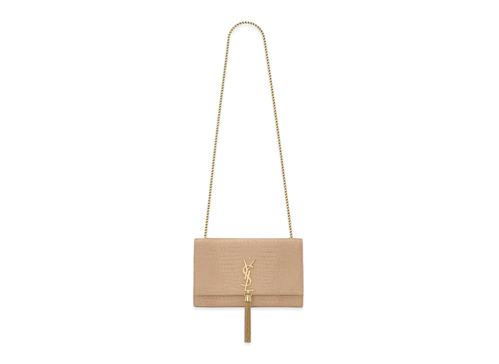 Saint Laurent Kate Medium With Tassel In Crocodile-Embossed Shiny Leather "Dark Beige"