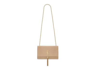 Saint Laurent Kate Medium With Tassel In Crocodile-Embossed Shiny Leather "Dark Beige"
