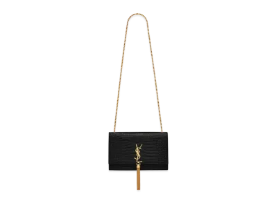 Saint Laurent Kate Medium With Tassel In Crocodile-Embossed Shiny Leather "Black"