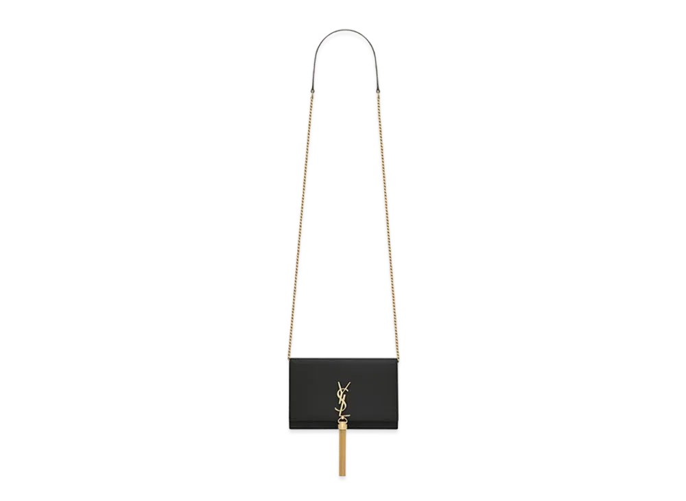 Saint Laurent Kate Chain Wallet With Tassel In Smooth Leather "Black"