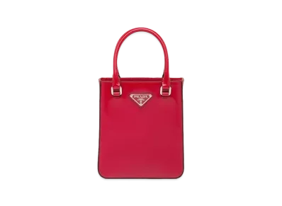 PRADA Small Brushed Leather Tote Bag "Scarlet"