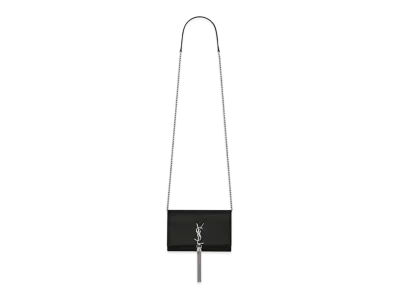 Saint Laurent Kate Chain Wallet With Tassel In Grain De Poudre Embossed Leather "Black"