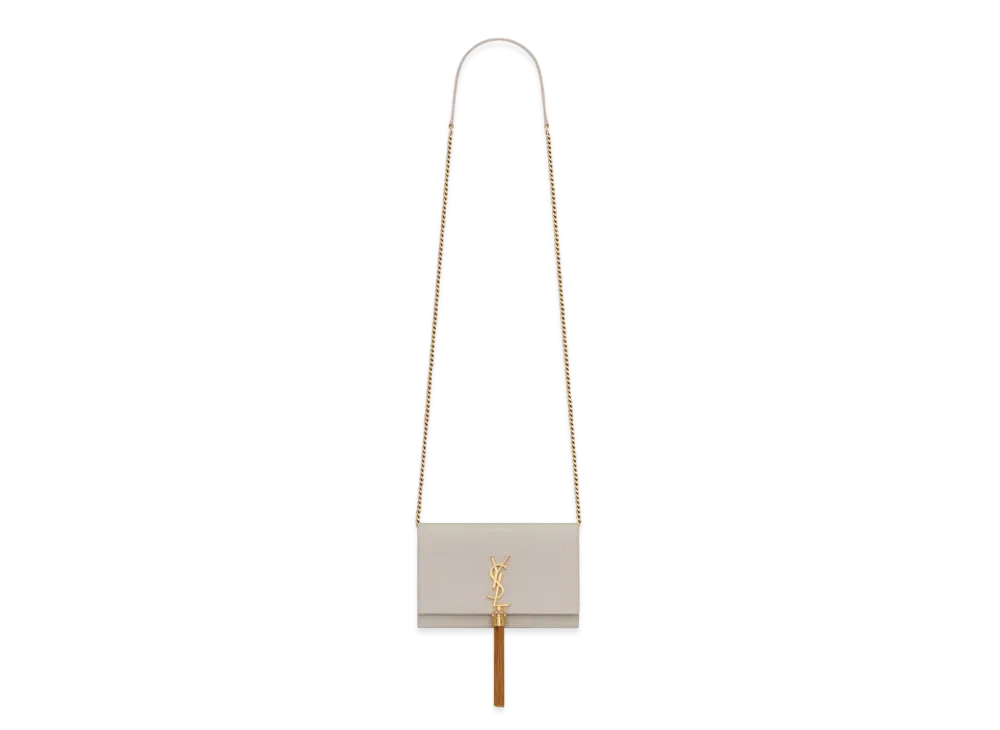 Saint Laurent Kate Chain Wallet With Tassel In Grain De Poudre Embossed Leather "Vintage White"