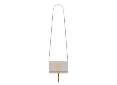 Saint Laurent Kate Chain Wallet With Tassel In Grain De Poudre Embossed Leather "Vintage White"