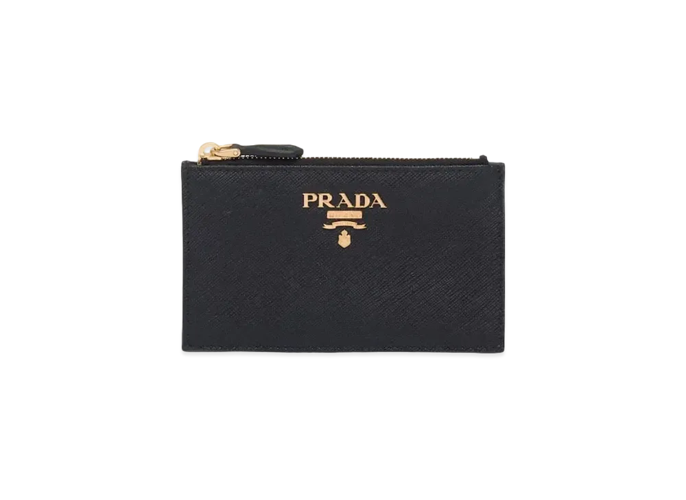 PRADA Saffiano Leather Card Holder "Black/Hibiscus"