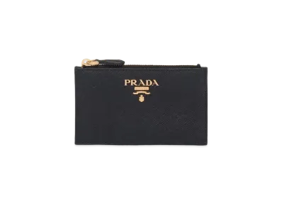 PRADA Saffiano Leather Card Holder "Black/Hibiscus"