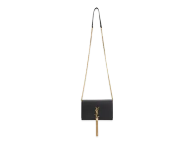 Saint Laurent Kate Chain Wallet With Tassel In Grain De Poudre Embossed Leather "Black"