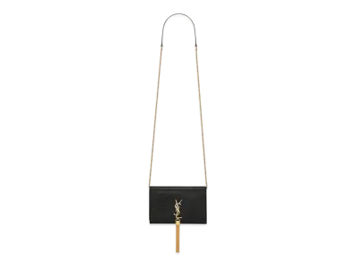 Saint Laurent Kate Chain Wallet With Tassel In Crocodile-Embossed Shiny Leather "Black"