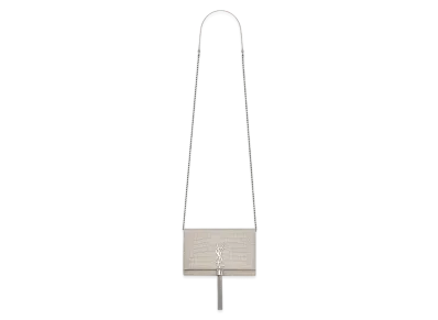 Saint Laurent Kate Chain Wallet With Leather Tassel In Crocodile-Embossed Leather "Vintage White"