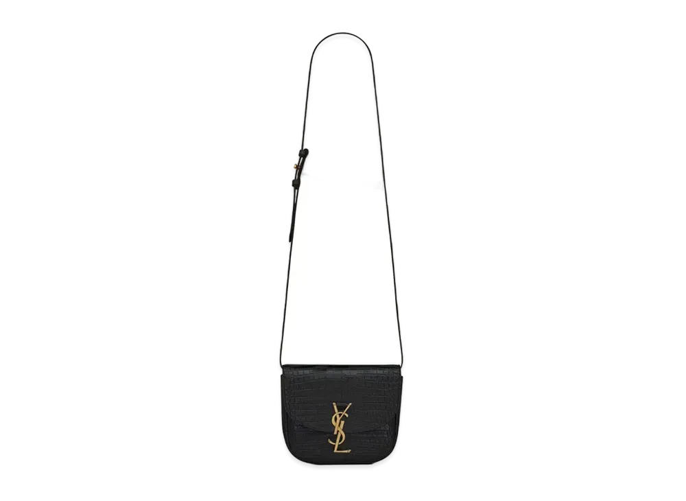 Saint Laurent Kaia Small Satchel In Shiny Crocodile-Embossed Leather "Black"