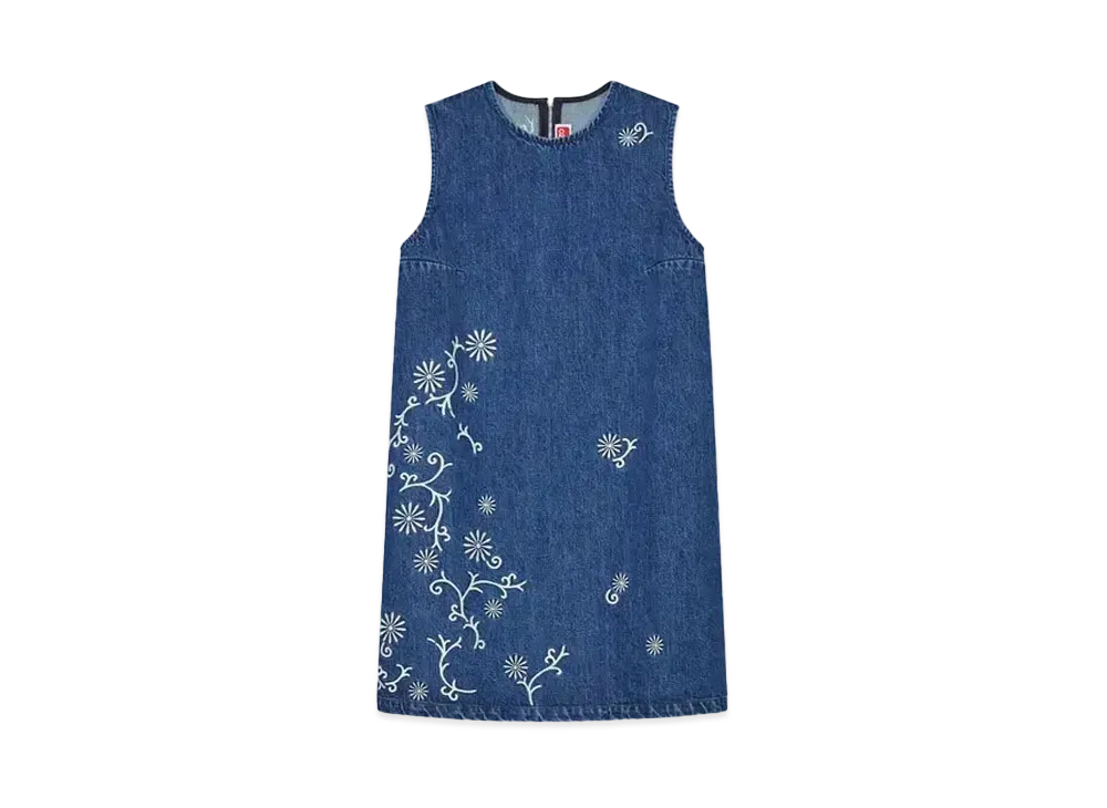 KENZO 'MARGUERITE'' Embroidery Short Dress in Japanese Denim "Medium Stone Blue Denim"