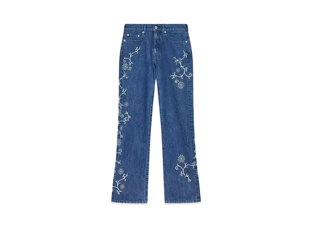 KENZO 'MARGUERITE'' BARA Cropped Embroidery Jeans in Japanese Denim "Medium Stone Blue Denim"