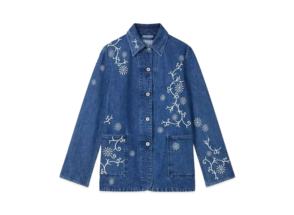 KENZO 'MARGUERITE'' Embroidery Workwear Jacket in Japanese Denim "Medium Stone Blue Denim"