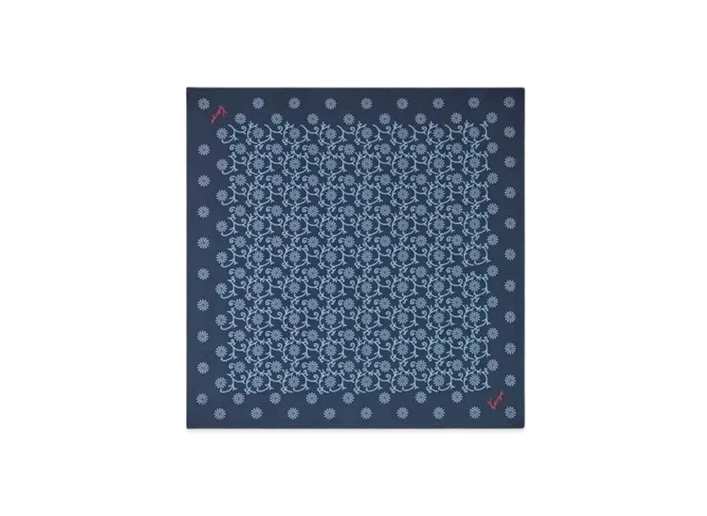 KENZO 'MARGUERITE'' Silk Square "Blue Black"