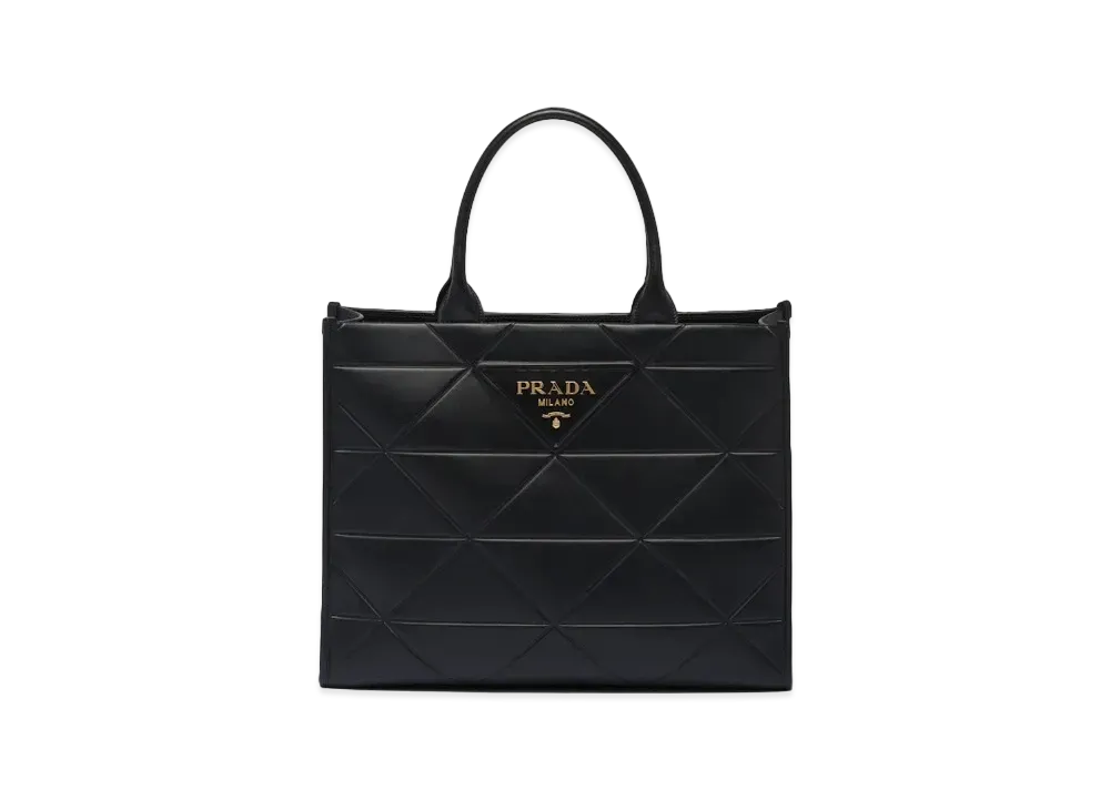 PRADA Symbol Topstitch Leather Large Bag "Black"