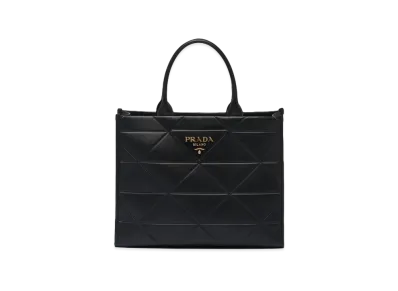 PRADA Symbol Topstitch Leather Large Bag "Black"