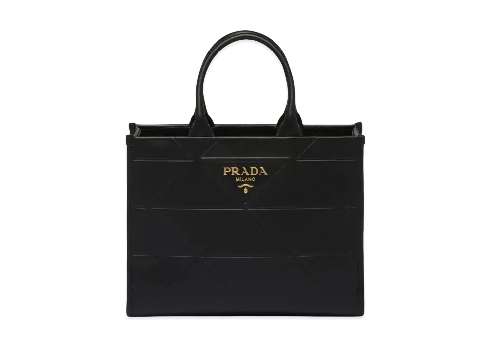 PRADA Symbol Topstitch Leather Medium Bag "Black"