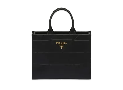 PRADA Symbol Topstitch Leather Medium Bag "Black"