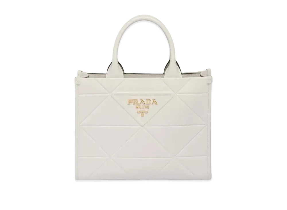 PRADA Symbol Topstitch Leather Medium Bag "White"