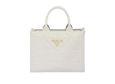PRADA Symbol Topstitch Leather Medium Bag "White"