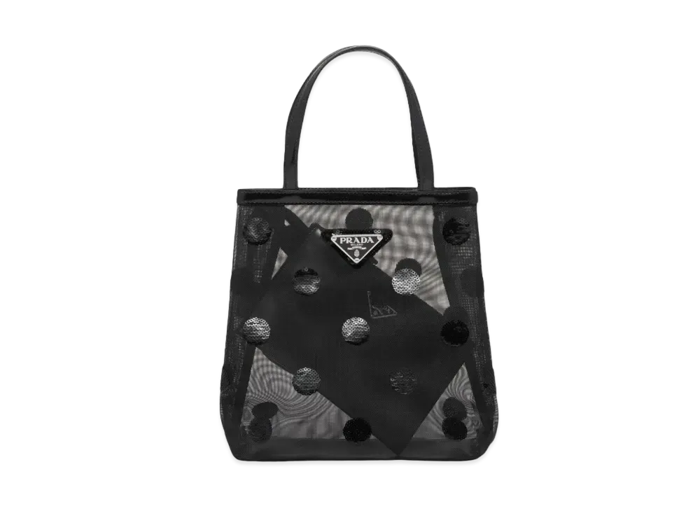 PRADA Small Polka Dot Mesh Tote Bag "Black"
