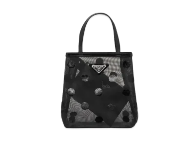 PRADA Small Polka Dot Mesh Tote Bag "Black"