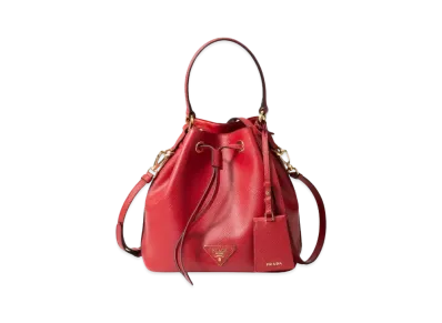 PRADA Saffiano Leather Bucket Bag "Fiery Red"