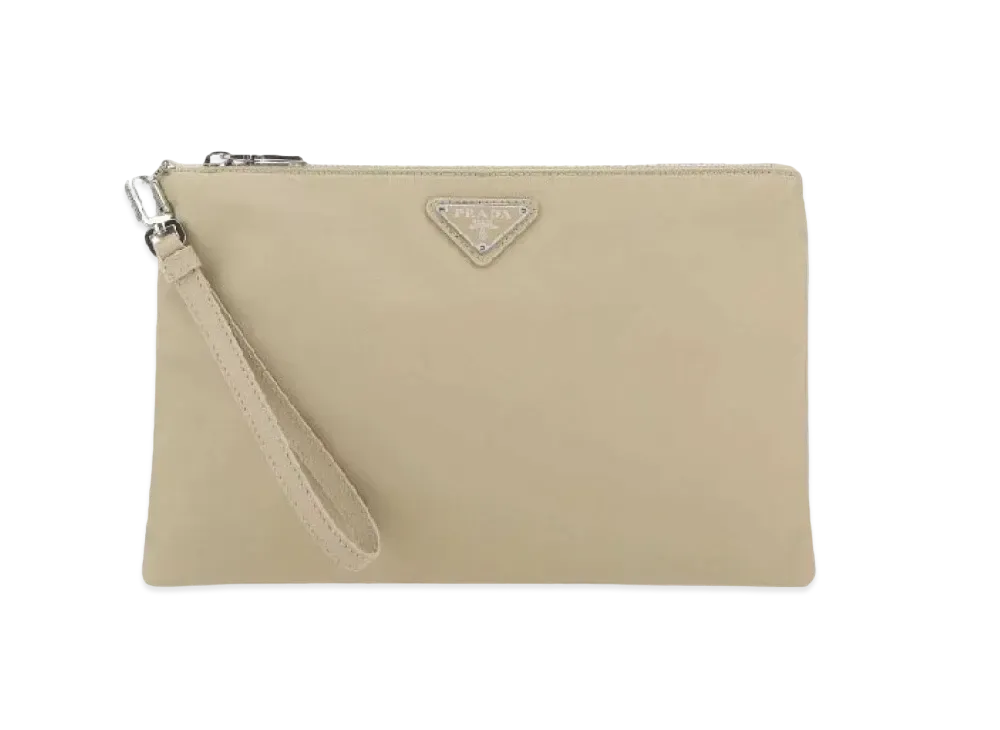 PRADA Re Nylon and Saffiano Leather Pouch "Desert Beige"