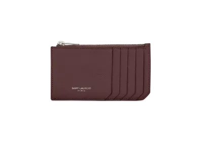 Saint Laurent Fragments Zipped Card Case In Grained Leather "Rouge Legion"