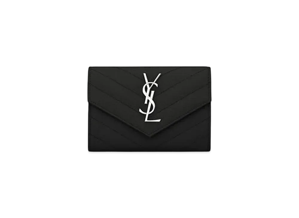 Saint Laurent Envelope Small Wallet In Grain De Black Embossed Leather "Black"