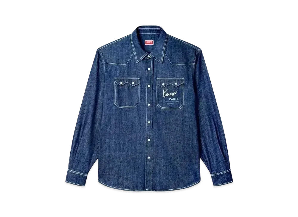 KENZO 'CREATIONS' Embroidery Western Shirt "Rinse Black Denim"
