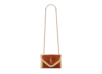 Saint Laurent Envelope Small Bag In Suede And Shearling "Brick/Natural Beige"