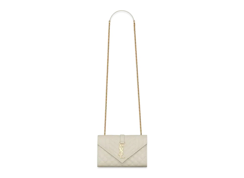 Saint Laurent Envelope Small Bag In Mix Matelasse Grain De Poudre Embossed Leather "Vintage White"