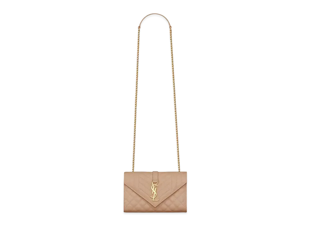 Saint Laurent Envelope Small Bag In Mix Matelasse Grain De Poudre Embossed Leather "Dark Beige"