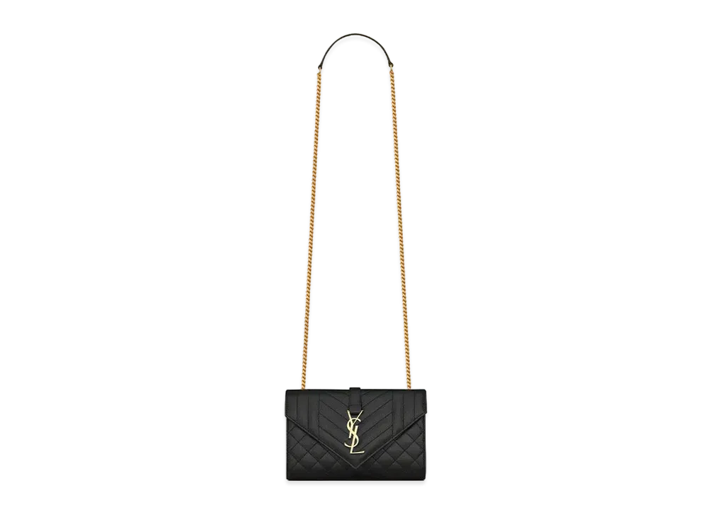 Saint Laurent Envelope Small Bag In Mix Matelasse Grain De Poudre Embossed Leather "Black"