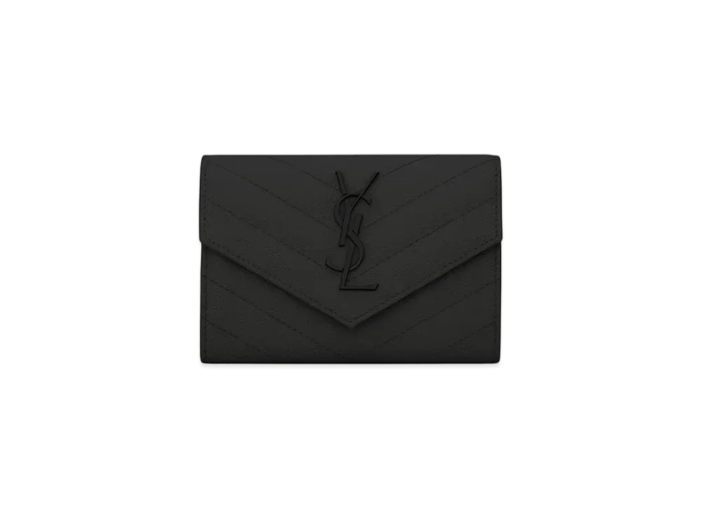 Saint Laurent Envelope Monogram Wallet In Grain De Poudre Embossed Leather "Black"