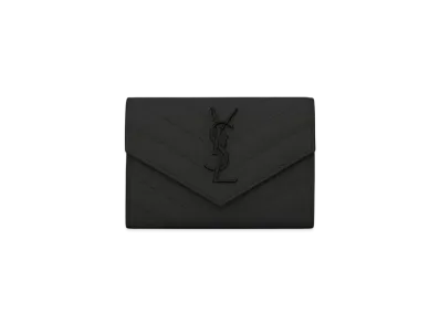 Saint Laurent Envelope Monogram Wallet In Grain De Poudre Embossed Leather "Black"